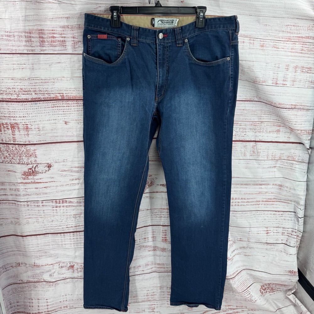 Mountain Khakis Jeans Mens 38x34 Classic Fit Dark Wash Blue Denim Straight Leg